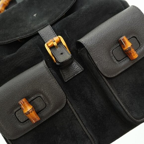 Gucci Bamboo Backpack Daypack Suede Black 0182 Suede Vintage - Picture 5 of 10